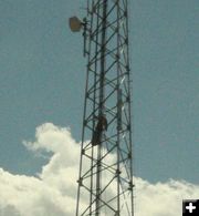 Tower climber. Photo by Dawn Ballou, Pinedale Online.